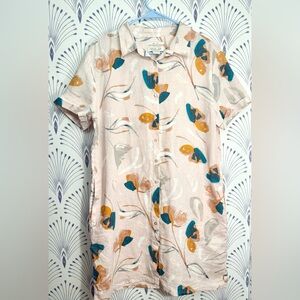 Rachel Zoe Linen Shirt with Abstract Pattern Linen Oyster shell buttons medium